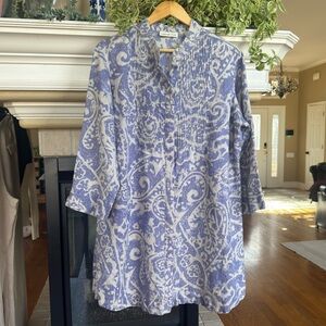 Coldwater Creek 100% Linen Printed Button Down Tunic Size 1X